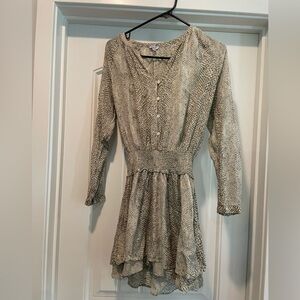 Rails Taupe Snake-Print Long Sleeve Shirred Dress